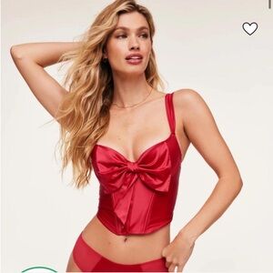Adore Me Red Satin Bow Crop Top